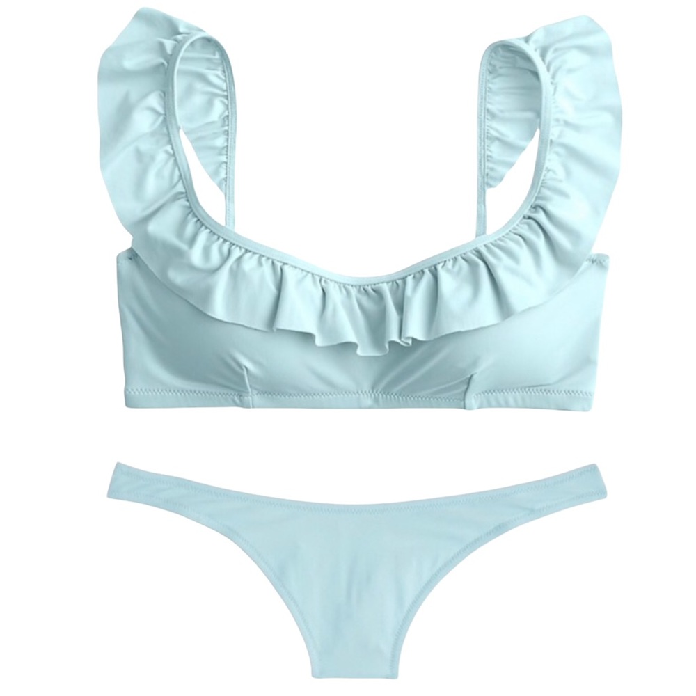 J. Crew Ruffle 1989 High-leg Bikini in Pale Mint Size Large NWT